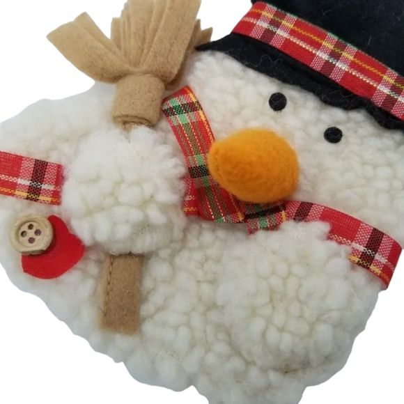 Santa Candy Cane & Snowman Broom Christmas Polyester Stocking Set Small 6" VTG - Picture 10 of 10